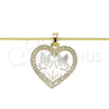 Oro Laminado Pendant Necklace, Gold Filled Style Heart and Bird Design, Polished, Tricolor, 04.106.0060.20 (02 MM Thickness, 20 Inches Length)
