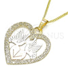 Oro Laminado Pendant Necklace, Gold Filled Style Heart and Bird Design, Polished, Tricolor, 04.106.0060.20 (02 MM Thickness, 20 Inches Length)