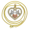 Oro Laminado Pendant Necklace, Gold Filled Style Heart and Bird Design, Polished, Tricolor, 04.106.0060.20 (02 MM Thickness, 20 Inches Length)