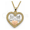 Oro Laminado Pendant Necklace, Gold Filled Style Heart and Bird Design, Polished, Tricolor, 04.106.0060.20 (02 MM Thickness, 20 Inches Length)