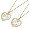 Oro Laminado Pendant Necklace, Gold Filled Style Heart and Bird Design, Polished, Tricolor, 04.106.0060.20 (02 MM Thickness, 20 Inches Length)