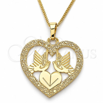 Oro Laminado Pendant Necklace, Gold Filled Style Heart and Bird Design, Polished, Golden Finish, 04.106.0060.1.20 (02 MM Thickness, 20 Inches Length)