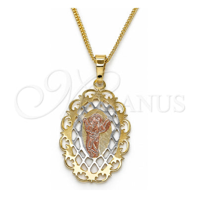 Oro Laminado Pendant Necklace, Gold Filled Style Divino NiÃ±o Design, Polished, Tricolor, 04.106.0053.20 (02 MM Thickness, 20 Inches Length)