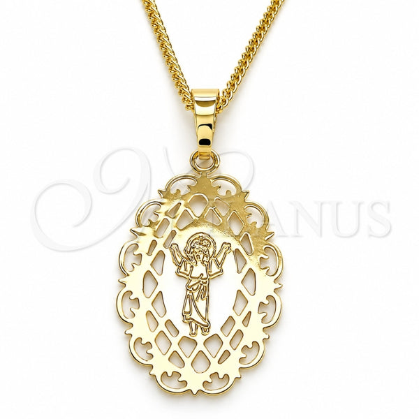 Oro Laminado Pendant Necklace, Gold Filled Style Divino NiÃ±o Design, Polished, Golden Finish, 04.106.0053.1.20 (02 MM Thickness, 20 Inches Length)