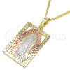 Oro Laminado Pendant Necklace, Gold Filled Style Guadalupe Design, Polished, Tricolor, 04.106.0054.20 (02 MM Thickness, 20 Inches Length)