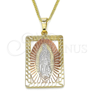 Gold Filled Necklace — Pendant Necklace Guadalupe Design Polished Tricolor 04. 02 — main product view — SKU 126735 | Oro Laminado collar — Pendant Necklace Guadalupe diseño pulido Tricolor 04. 02 — SKU 126735