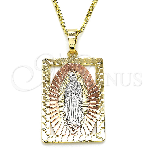 Gold Filled Necklace — Pendant Necklace Guadalupe Design Polished Tricolor 04. 02 — main product view — SKU 126735 | Oro Laminado collar — Pendant Necklace Guadalupe diseño pulido Tricolor 04. 02 — SKU 126735
