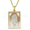 Oro Laminado Pendant Necklace, Gold Filled Style Guadalupe Design, Polished, Tricolor, 04.106.0054.20 (02 MM Thickness, 20 Inches Length)