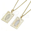 Oro Laminado Pendant Necklace, Gold Filled Style Guadalupe Design, Polished, Tricolor, 04.106.0054.20 (02 MM Thickness, 20 Inches Length)