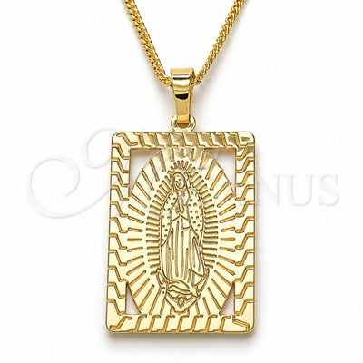 Oro Laminado Pendant Necklace, Gold Filled Style Guadalupe Design, Polished, Golden Finish, 04.106.0054.1.20 (02 MM Thickness, 20 Inches Length)
