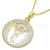 Oro Laminado Pendant Necklace, Gold Filled Style Divino NiÃ±o Design, Polished, Tricolor, 04.106.0063.20 (02 MM Thickness, 20 Inches Length)