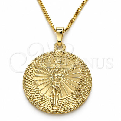 Oro Laminado Pendant Necklace, Gold Filled Style Crucifix Design, Polished, Golden Finish, 04.106.0064.1.20 (02 MM Thickness, 20 Inches Length)