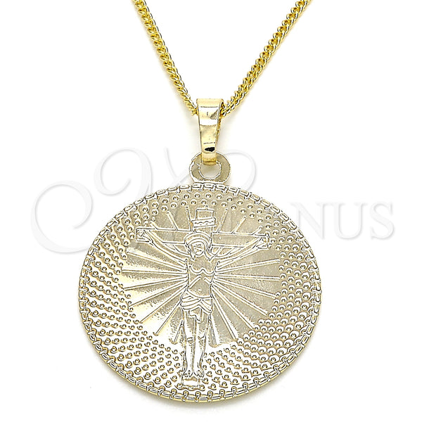 Oro Laminado Pendant Necklace, Gold Filled Style Crucifix Design, Polished, Golden Finish, 04.106.0064.1.20 (02 MM Thickness, 20 Inches Length)