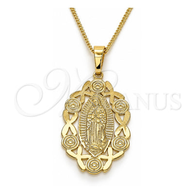Oro Laminado Pendant Necklace, Gold Filled Style Guadalupe Design, Polished, Golden Finish, 04.106.0065.1.20 (02 MM Thickness, 20 Inches Length)