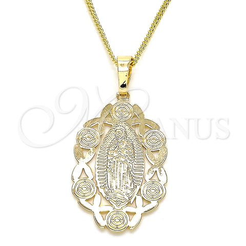 Oro Laminado Pendant Necklace, Gold Filled Style Guadalupe Design, Polished, Golden Finish, 04.106.0065.1.20 (02 MM Thickness, 20 Inches Length)