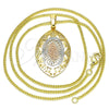 Oro Laminado Pendant Necklace, Gold Filled Style Guadalupe Design, Polished, Tricolor, 04.106.0045.20 (02 MM Thickness, 20 Inches Length)