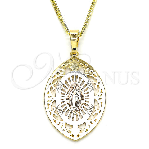 Oro Laminado Pendant Necklace, Gold Filled Style Guadalupe Design, Polished, Tricolor, 04.106.0045.20 (02 MM Thickness, 20 Inches Length)