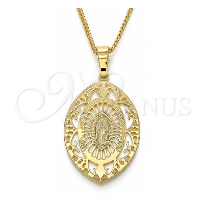 Oro Laminado Pendant Necklace, Gold Filled Style Guadalupe Design, Polished, Golden Finish, 04.106.0045.1.20 (02 MM Thickness, 20 Inches Length)