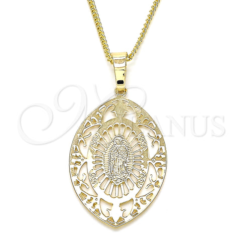 Oro Laminado Pendant Necklace, Gold Filled Style Guadalupe Design, Polished, Golden Finish, 04.106.0045.1.20 (02 MM Thickness, 20 Inches Length)