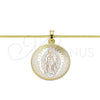 Oro Laminado Pendant Necklace, Gold Filled Style Guadalupe Design, Polished, Tricolor, 04.106.0062.20 (02 MM Thickness, 20 Inches Length)