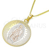 Oro Laminado Pendant Necklace, Gold Filled Style Guadalupe Design, Polished, Tricolor, 04.106.0062.20 (02 MM Thickness, 20 Inches Length)