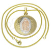 Oro Laminado Pendant Necklace, Gold Filled Style Guadalupe Design, Polished, Tricolor, 04.106.0062.20 (02 MM Thickness, 20 Inches Length)