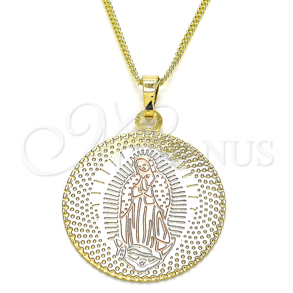Gold Filled Necklace — Pendant Necklace Guadalupe Design Polished Tricolor 04. 02 — main product view — SKU 126745 | Oro Laminado collar — Pendant Necklace Guadalupe diseño pulido Tricolor 04. 02 — SKU 126745