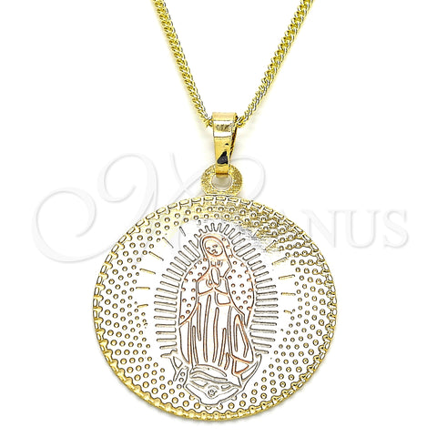 Oro Laminado Pendant Necklace, Gold Filled Style Guadalupe Design, Polished, Tricolor, 04.106.0062.20 (02 MM Thickness, 20 Inches Length)