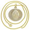 Oro Laminado Pendant Necklace, Gold Filled Style Guadalupe Design, Polished, Golden Finish, 04.106.0062.1.20 (02 MM Thickness, 20 Inches Length)