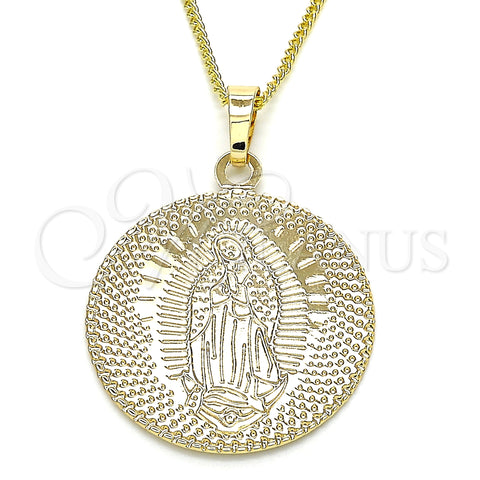 Oro Laminado Pendant Necklace, Gold Filled Style Guadalupe Design, Polished, Golden Finish, 04.106.0062.1.20 (02 MM Thickness, 20 Inches Length)