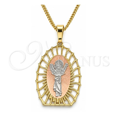 Oro Laminado Pendant Necklace, Gold Filled Style Divino NiÃ±o Design, Polished, Tricolor, 04.106.0044.20 (02 MM Thickness, 20 Inches Length)