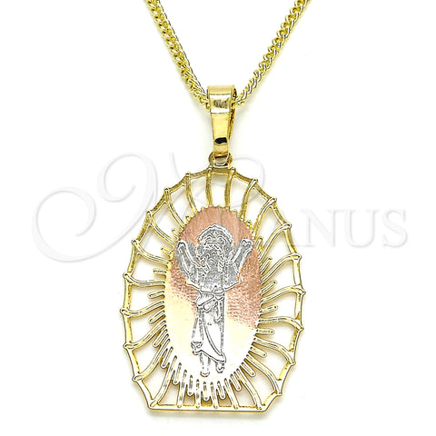 Oro Laminado Pendant Necklace, Gold Filled Style Divino NiÃ±o Design, Polished, Tricolor, 04.106.0044.20 (02 MM Thickness, 20 Inches Length)