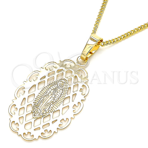 Oro Laminado Pendant Necklace, Gold Filled Style Guadalupe Design, Polished, Golden Finish, 04.106.0052.1.20 (02 MM Thickness, 20 Inches Length)