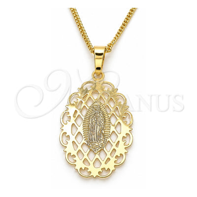 Oro Laminado Pendant Necklace, Gold Filled Style Guadalupe Design, Polished, Golden Finish, 04.106.0052.1.20 (02 MM Thickness, 20 Inches Length)