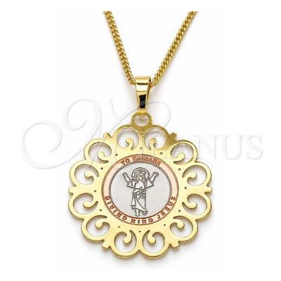 Oro Laminado Pendant Necklace, Gold Filled Style Divino NiÃ±o Design, Polished, Tricolor, 04.106.0061.20 (02 MM Thickness, 20 Inches Length)