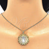 Oro Laminado Pendant Necklace, Gold Filled Style Guadalupe and Flower Design, Polished, Tricolor, 04.106.0048.20 (02 MM Thickness, 20 Inches Length)