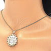 Oro Laminado Pendant Necklace, Gold Filled Style Guadalupe and Flower Design, Polished, Tricolor, 04.106.0048.20 (02 MM Thickness, 20 Inches Length)