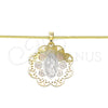 Oro Laminado Pendant Necklace, Gold Filled Style Guadalupe and Flower Design, Polished, Tricolor, 04.106.0048.20 (02 MM Thickness, 20 Inches Length)