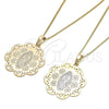 Oro Laminado Pendant Necklace, Gold Filled Style Guadalupe and Flower Design, Polished, Tricolor, 04.106.0048.20 (02 MM Thickness, 20 Inches Length)