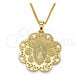 Collares con Dije 04.106.0048.1.20 Oro Laminado, Diseño de Guadalupe y Flor, Pulido, Tono Dorado (Grosor 02 MM, 20 Pulgadas de Largo)