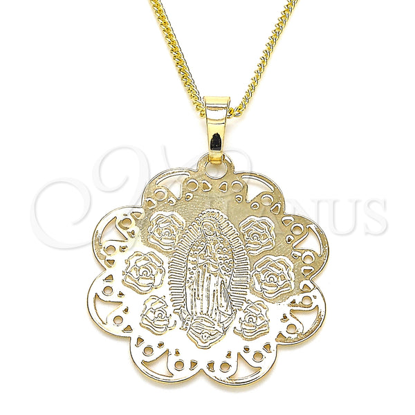 Gold Filled Necklace — Pendant Necklace Guadalupe and Flower Design Polished 04. — main product view — SKU 126754 | Oro Laminado collar — Pendant Necklace Guadalupe and flor diseño pulido 04. — SKU 126754