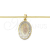 Oro Laminado Pendant Necklace, Gold Filled Style Guadalupe Design, Polished, Tricolor, 04.106.0051.20 (02 MM Thickness, 20 Inches Length)