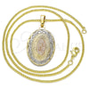 Oro Laminado Pendant Necklace, Gold Filled Style Guadalupe Design, Polished, Tricolor, 04.106.0051.20 (02 MM Thickness, 20 Inches Length)