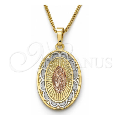 Oro Laminado Pendant Necklace, Gold Filled Style Guadalupe Design, Polished, Tricolor, 04.106.0051.20 (02 MM Thickness, 20 Inches Length)