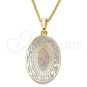 Gold Filled Necklace — Pendant Necklace Guadalupe Design Polished Tricolor 04. 02 — main product view — SKU 126755 | Oro Laminado collar — Pendant Necklace Guadalupe diseño pulido Tricolor 04. 02 — SKU 126755