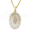 Oro Laminado Pendant Necklace, Gold Filled Style Guadalupe Design, Polished, Tricolor, 04.106.0051.20 (02 MM Thickness, 20 Inches Length)