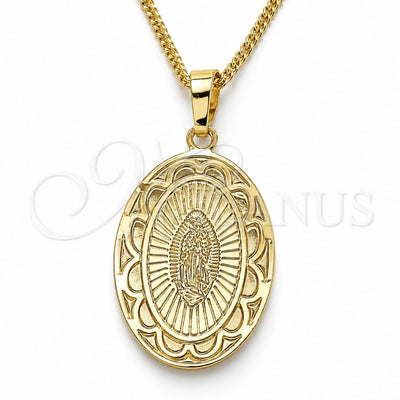 Oro Laminado Pendant Necklace, Gold Filled Style Guadalupe Design, Polished, Golden Finish, 04.106.0051.1.20 (02 MM Thickness, 20 Inches Length)