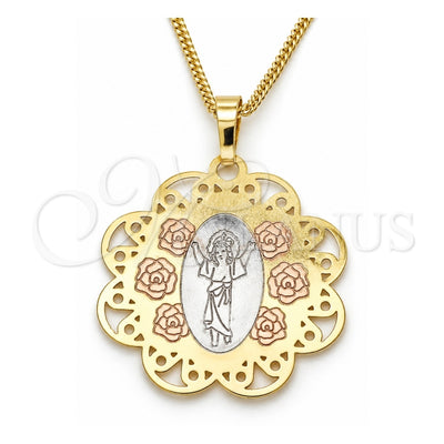 Oro Laminado Pendant Necklace, Gold Filled Style Divino NiÃ±o Design, Polished, Tricolor, 04.106.0049.20 (02 MM Thickness, 20 Inches Length)