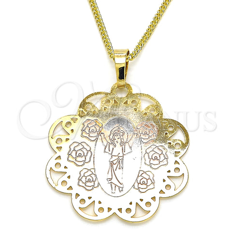 Oro Laminado Pendant Necklace, Gold Filled Style Divino NiÃ±o Design, Polished, Tricolor, 04.106.0049.20 (02 MM Thickness, 20 Inches Length)