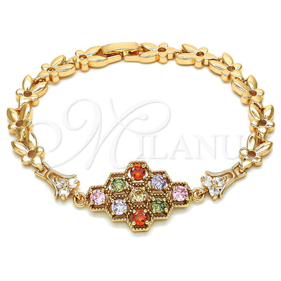 Oro Laminado Fancy Bracelet, Gold Filled Style with Multicolor Cubic Zirconia, Polished, Golden Finish for wholesale, main product view